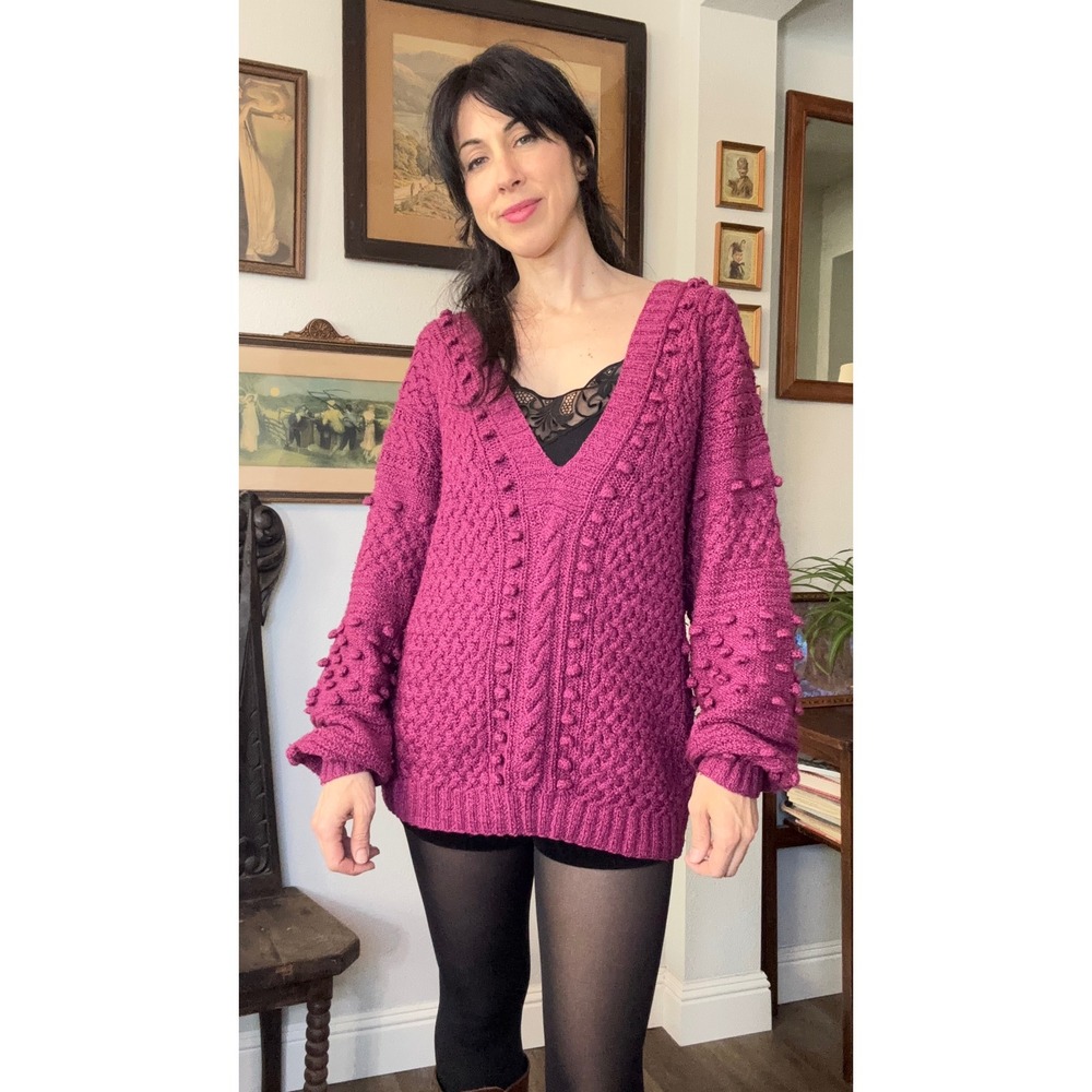 Vintage 80s 90s Perry Ellis Hand Knitted slouchy oversized Wool Silk Sweater